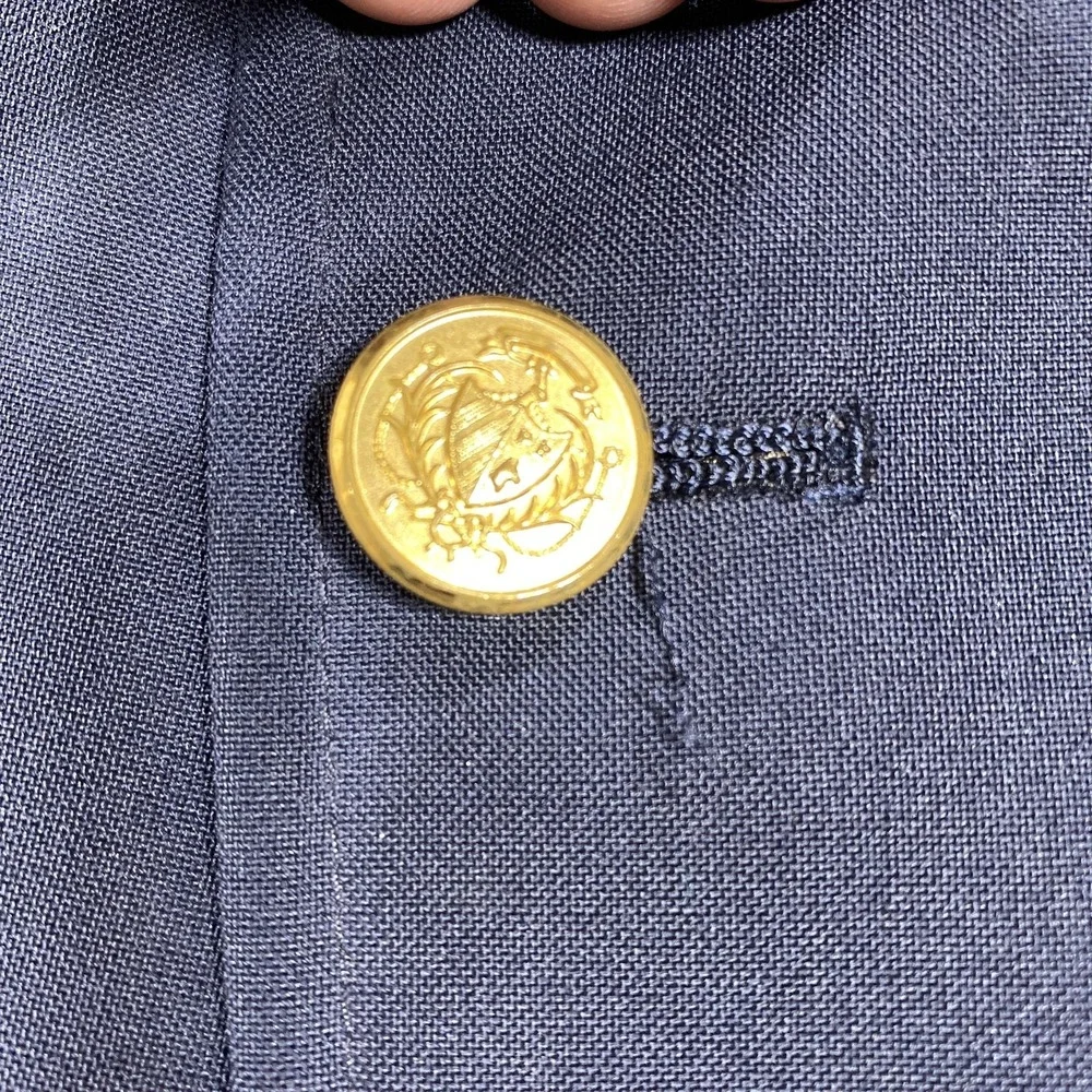 Evan Picone‎ Blazer Mens 40 Navy Gold Button Sport Coat Made USA Two Button